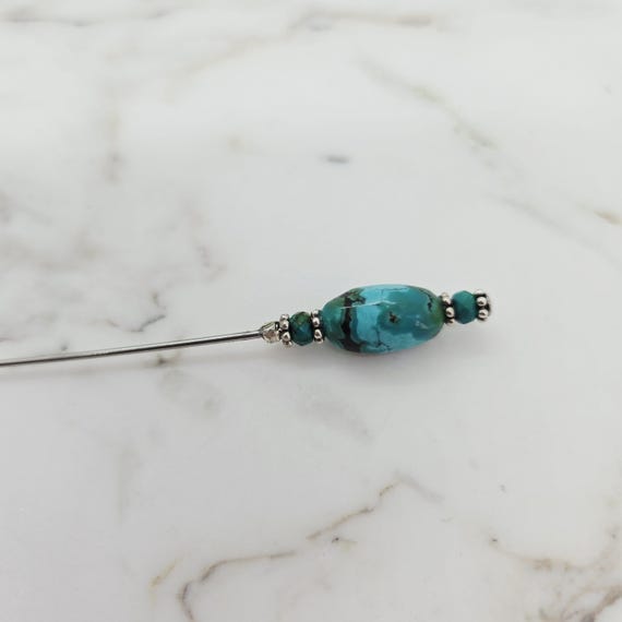 Composite Turquoise & Sterling Silver Hat Pin-6 inch pin, hijab pin