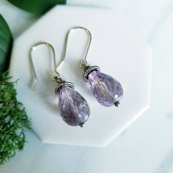 Purple Amethyst/Ametrine Drop Earrings in Sterling Silver Faceted Teardrop