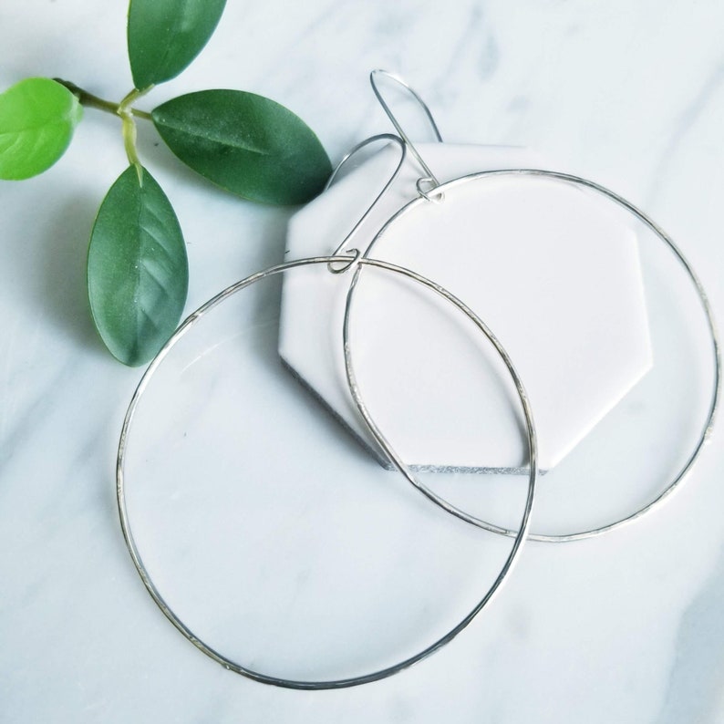 Large Sterling Silver Round Hoop Earrings Modern Minimalist Earrings Capsule Wardrobe image 7