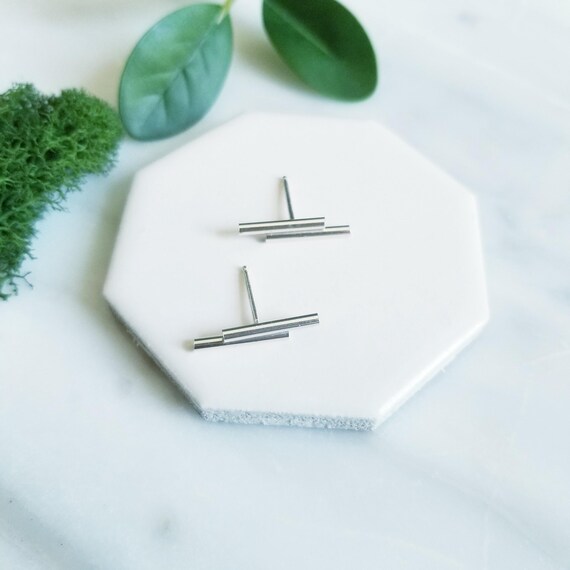 Hollow Tube Lightweight Sterling Silver Bar Stud Earrings - Modern Simple Jewelry