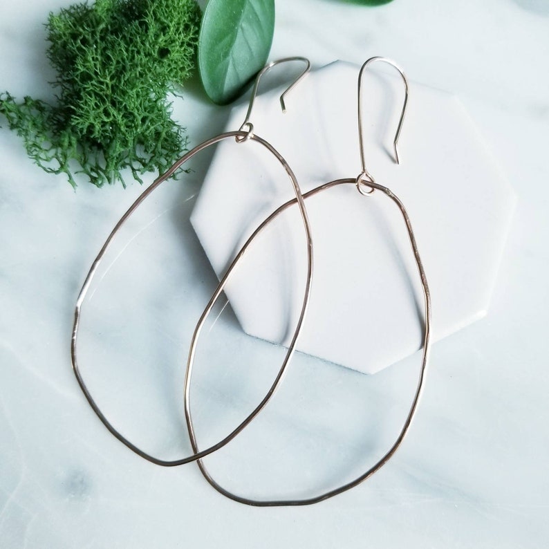 14K Rose Gold Filled Oblong Hoop Earrings Large Hoop Earrings, Organic Shaped image 1