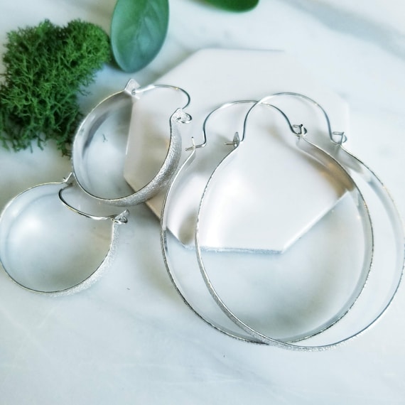 Sand Textured Sterling Silver Hoop Earrings - Two Sizes