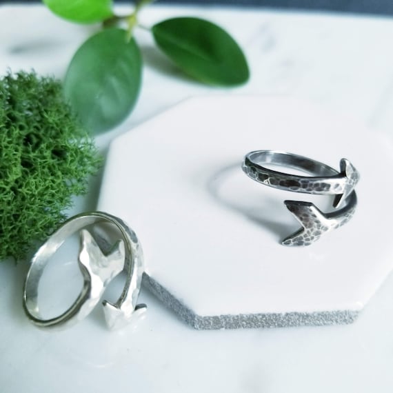 Adjustable Hammered Sterling Silver Arrow Ring- Oxidized or Polished