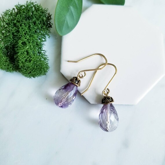 14K Gold FIll Light Purple Faceted Amethyst Earrings