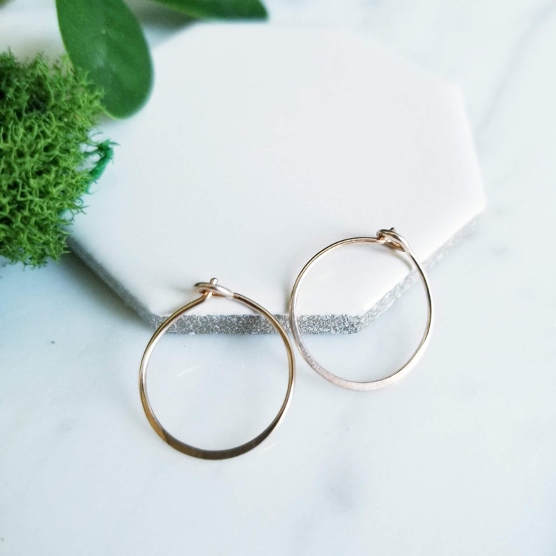 14K Yellow Gold Filled Hoops Sleeper Earrings,2nd Hole Earrings, minimalist earrings, capsule wardrobe image 1