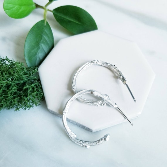 Elvish Sterling Silver Twig Hoop Earrings: Oxidized or Frosted