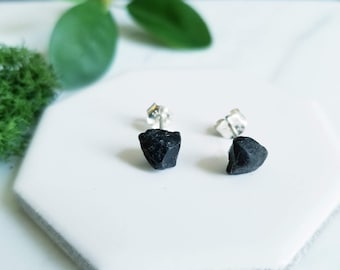 Rough Raw Black Onyx Stud Post Earring, Sterling Silver Posts