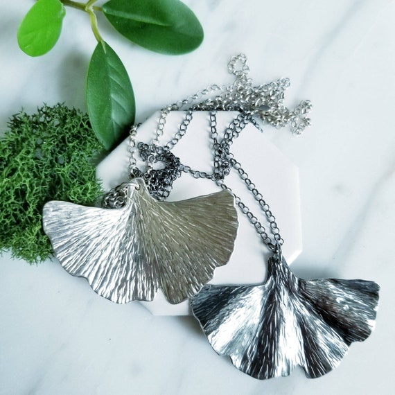 Forged Sterling Silver Ginkgo Leaf Necklace - Botanical Jewelry