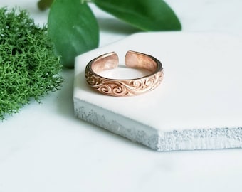 3mm Copper Toe Ring- Scroll Floral Design