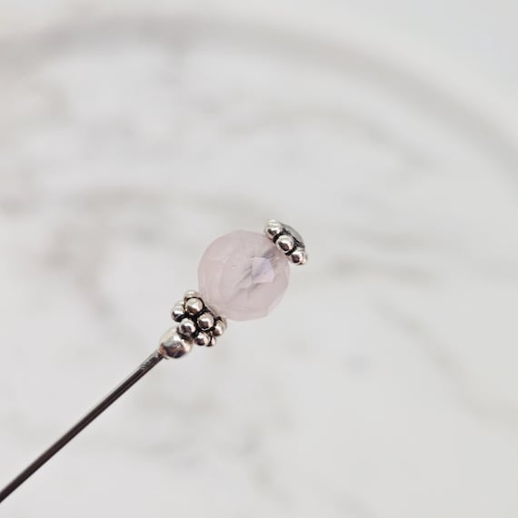 Rose Quartz & Sterling Silver Hat Pin-3 inch pin, hijab pin