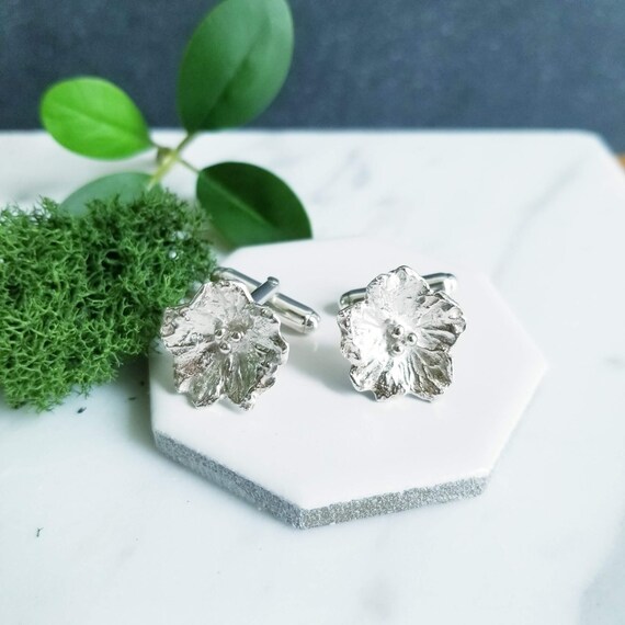 Botanical Flower Blossom Sterling Silver Cuff Links