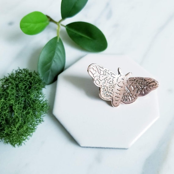 Etched Copper Moth, Bee or Butterfly Brooch, Etched Copper Pin, Tie Pin