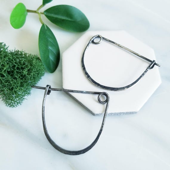 Black Sterling Silver Fibula Shawl Brooch, Safety Pin for Knits, Crochets, Made in Canada