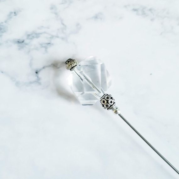 Faceted Quartz & Sterling Silver Hat Pin - 6 inch