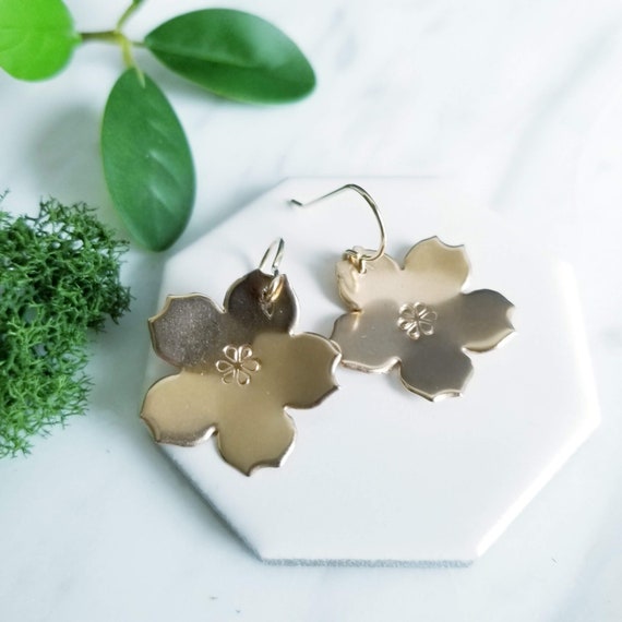 Bronze and Gold Filled Ear Wires Sakura Flower Dangle Earrings