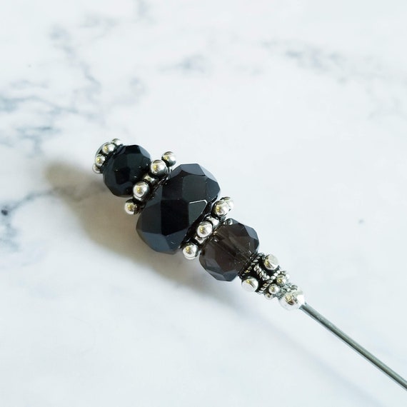 Faceted Smoky Quartz Sterling Silver Hat Pin - 6 inch