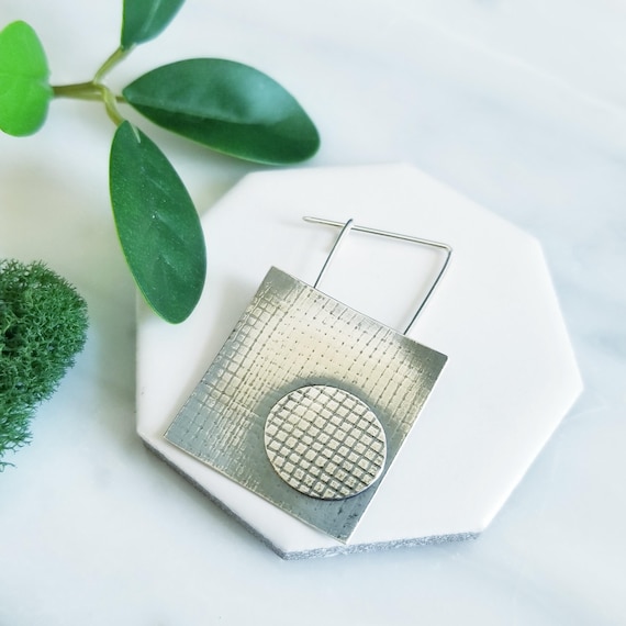 Sterling Silver Abstract Brooch, Oval Textured Square