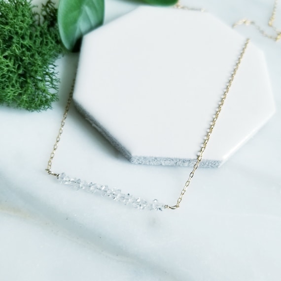 Dainty Herkimer Diamond & 14K Gold Filled Necklace- Fine chain, 17 inches