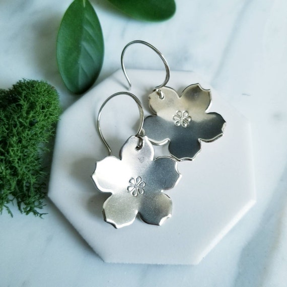 Sterling Silver Sakura Flower Dangle Earrings