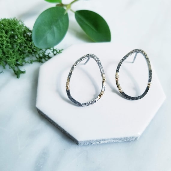 Black Sterling Silver & Gold Dot Earrings: Handmade Minimalist Jewelry