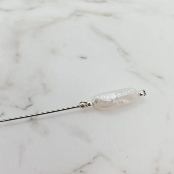 White Pearl & Sterling Silver Hat Pin-6 inch pin, hijab pin
