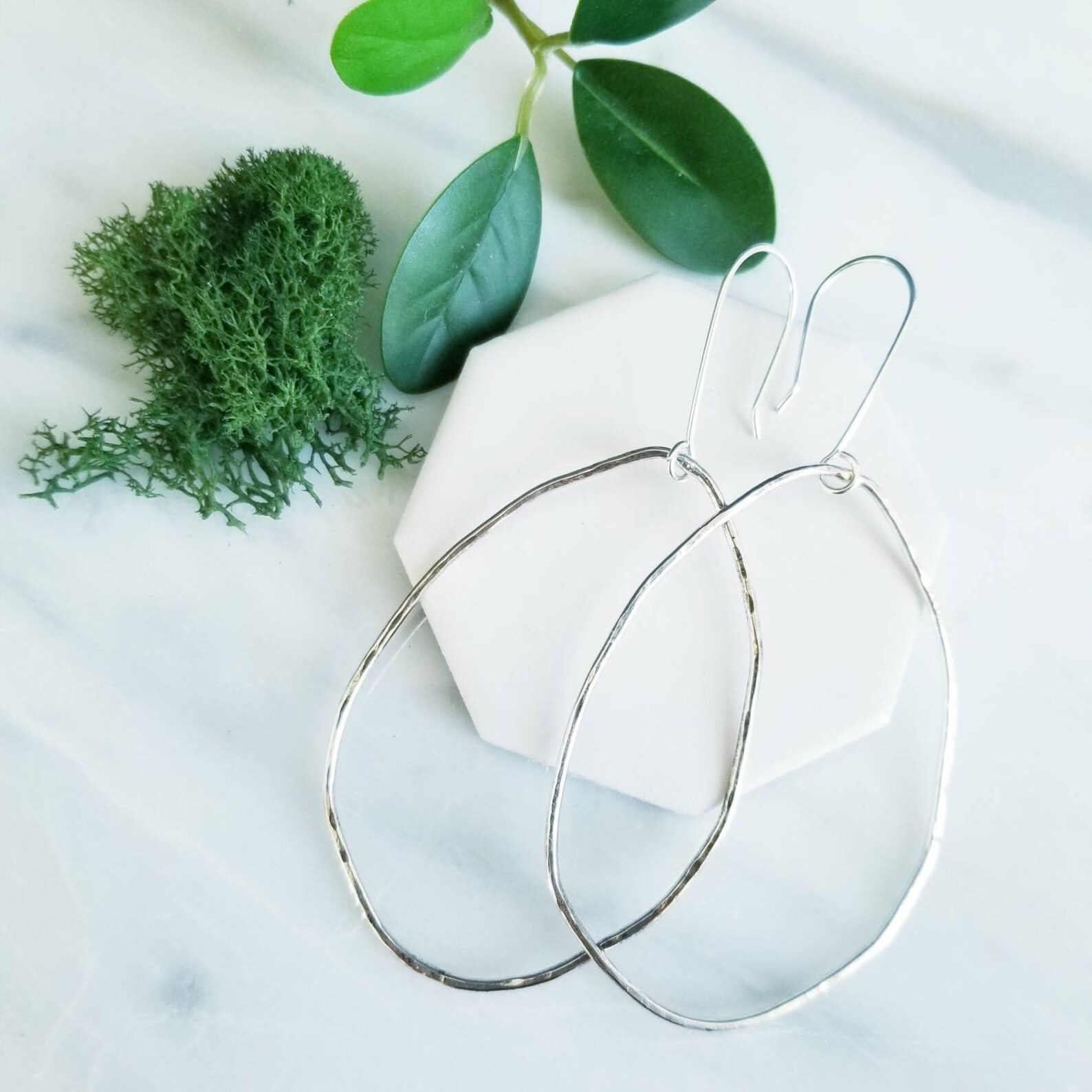 Sterling Silver Oblong Hoop Earrings Large Hoop Earrings Etsy