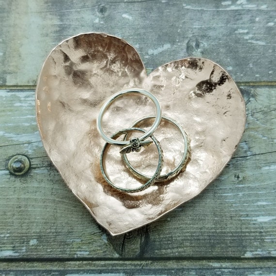 Handmade Copper Heart Ring Dish: Forged Jewelry Holder