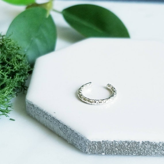 Sterling Silver Faceted Wire Ear Cuff Faux Piercing Nose Ring