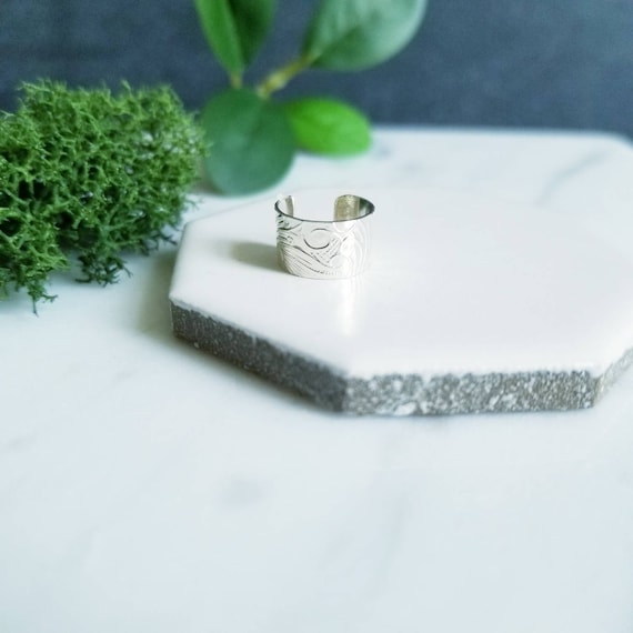 Floral Embossed Sterling Silver Ear Cuff - Handmade in Canada