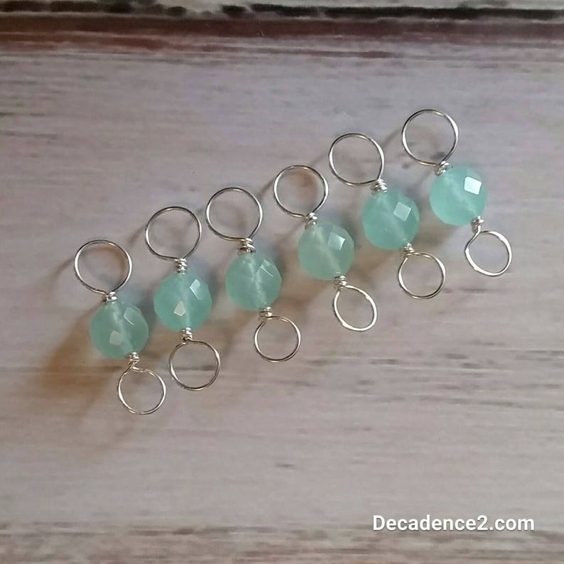 Seafoam Green Quartz, Sterling Silver Double Ended Stitch Markers Set of 6 image 1