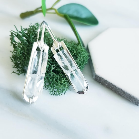 Faceted Quartz Gemstones Sterling Silver Earrings