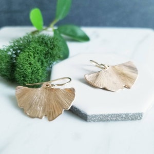 Bronze and Yellow Gold Fill Gingko Leaves Dangle Earrings