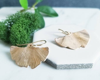 Bronze and Yellow Gold Fill Gingko Leaves Dangle Earrings