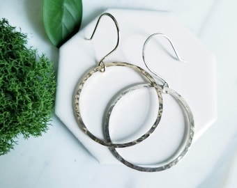 Hammered Round Hoop Sterling Silver Earrings- minimalist earrings