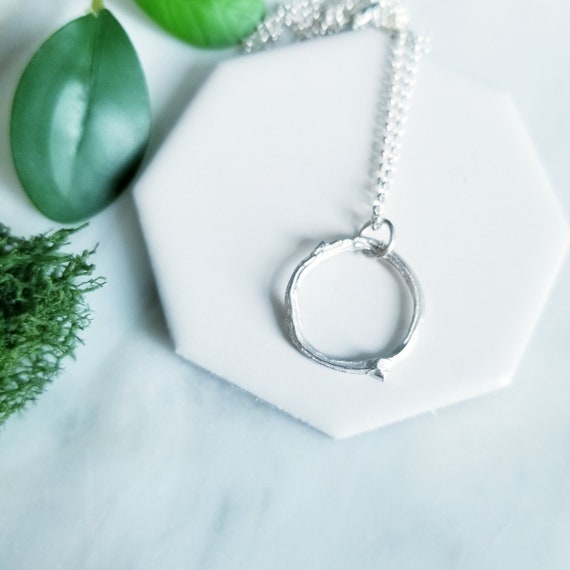 Twig Hoop Sterling Silver Necklace Nature Inspired Woodland Jewelry
