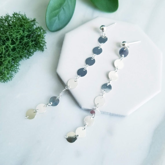 Long Sterling Silver Sequin Earrings