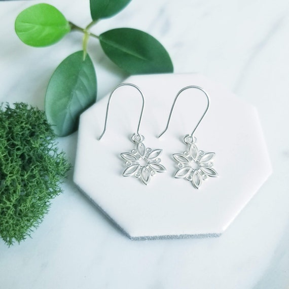 Sterling Silver Snowflake Dangle Earrings: Winter Christmas Jewelry
