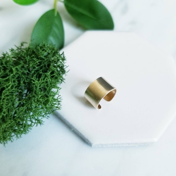 Wide Yellow Gold FIll Ear Cuff Faux Piercing