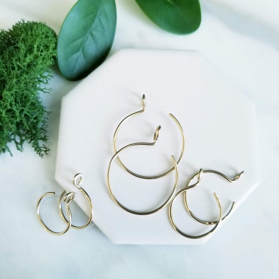 Reverse Yellow Gold Filled Hoop Earrings, Self Locking, Round Hoops, Sleepers