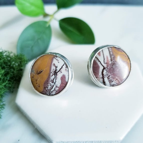 Orange, Brown & Tan Stone Sterling Silver Cuff Links- French Cuffs, Mens Fashion