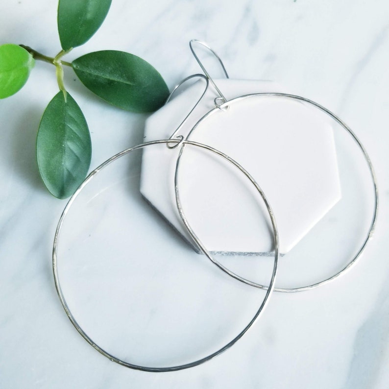 Large Sterling Silver Round Hoop Earrings Modern Minimalist Earrings Capsule Wardrobe image 4