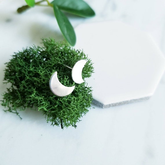 Sterling Silver Crescent Moon Post Earrings,  Stud Earrings, Modern Jewelry