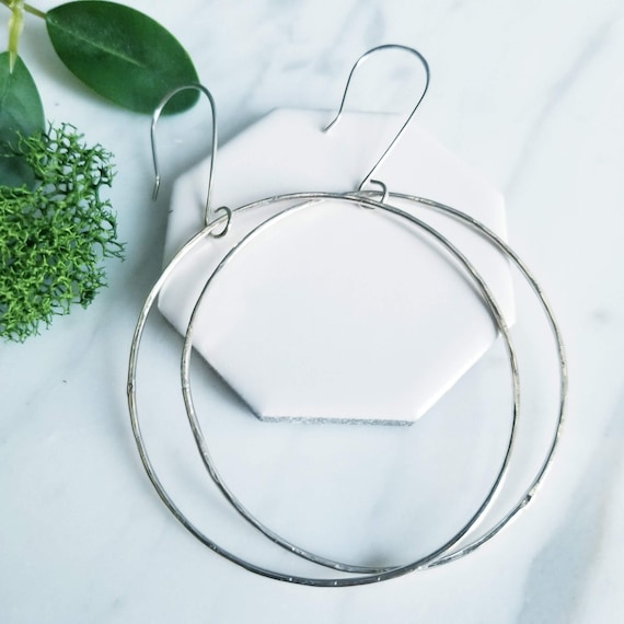 Large Sterling Silver Round Hoop Earrings- Minimalist Earrings- Capsule Wardrobe