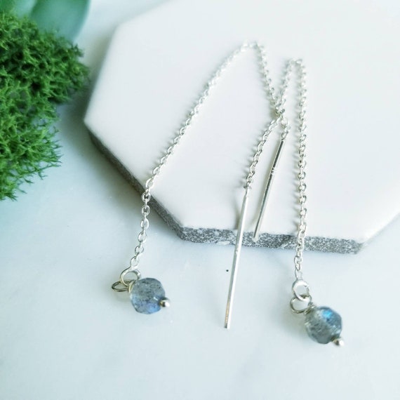 Sterling Silver and Labradorite Threader Earrings, Chain Earrings, made in Canada
