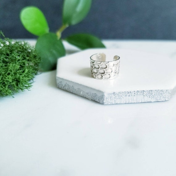 Dragon Scales Wide Sterling Silver Ear Cuff- Faux Piercing