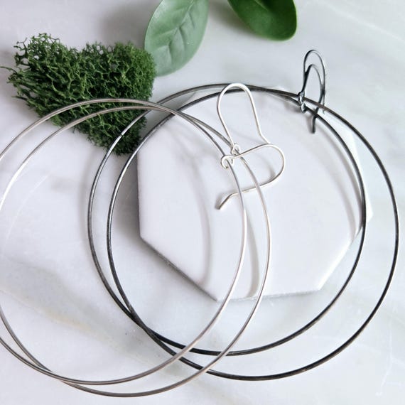 Sterling Silver Round Hoop Earrings- Modern Minimalist Earrings