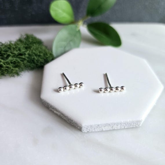 Bubble Stick Sterling Silver Bar Stud Earrings - Modern Simple Jewelry