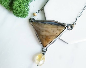 Petrified Palmwood Stone, Citrine & Sterling Silver Necklace