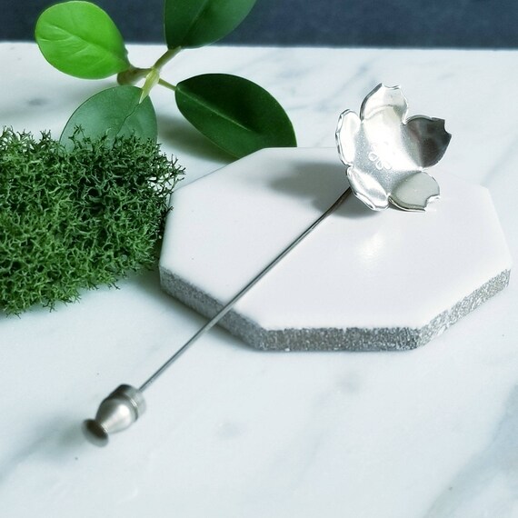 Flower Stick Pin, Sterling Silver, Stainless Steel, Handmade brooch