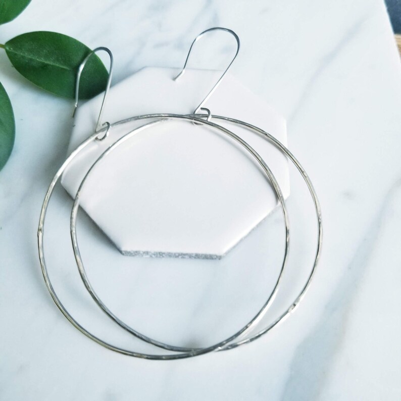 Large Sterling Silver Round Hoop Earrings Modern Minimalist Earrings Capsule Wardrobe image 6